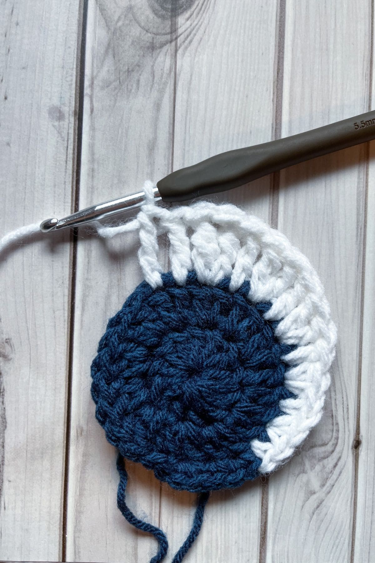 Progress of crocheting the moon.