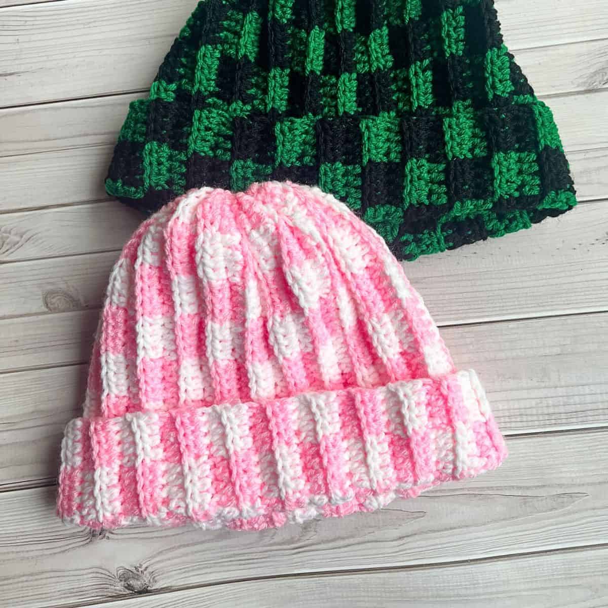 Pink & Green Checkered Beanie Pink & Green Checkered Beanie