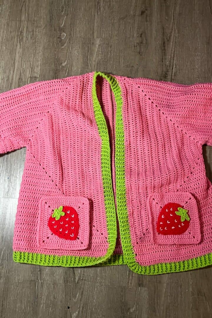 Crochet Strawberry V-Neck Long Sleeve Cardigan main image 1