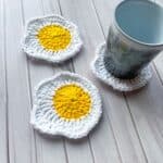 Finished crochet egg coaster pattern.