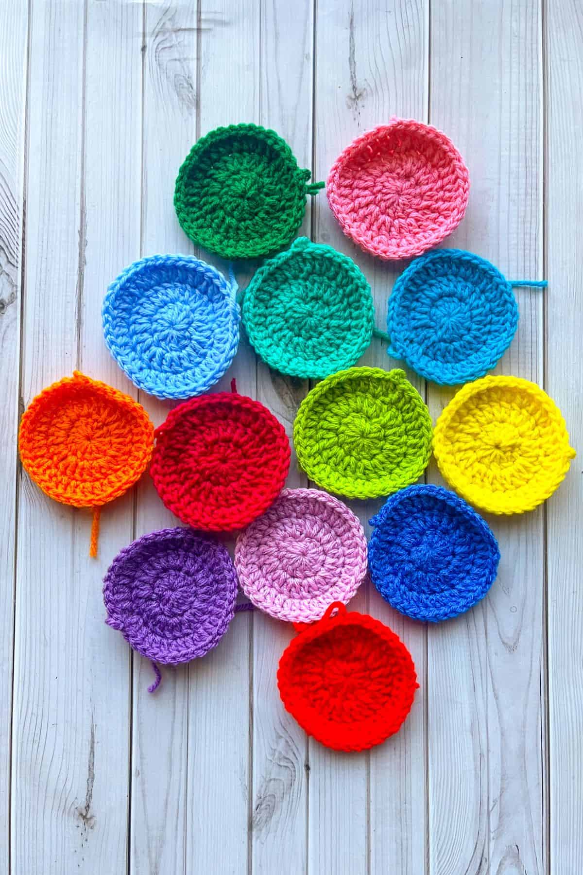 All of the circle granny square middles made from scrap yarn.