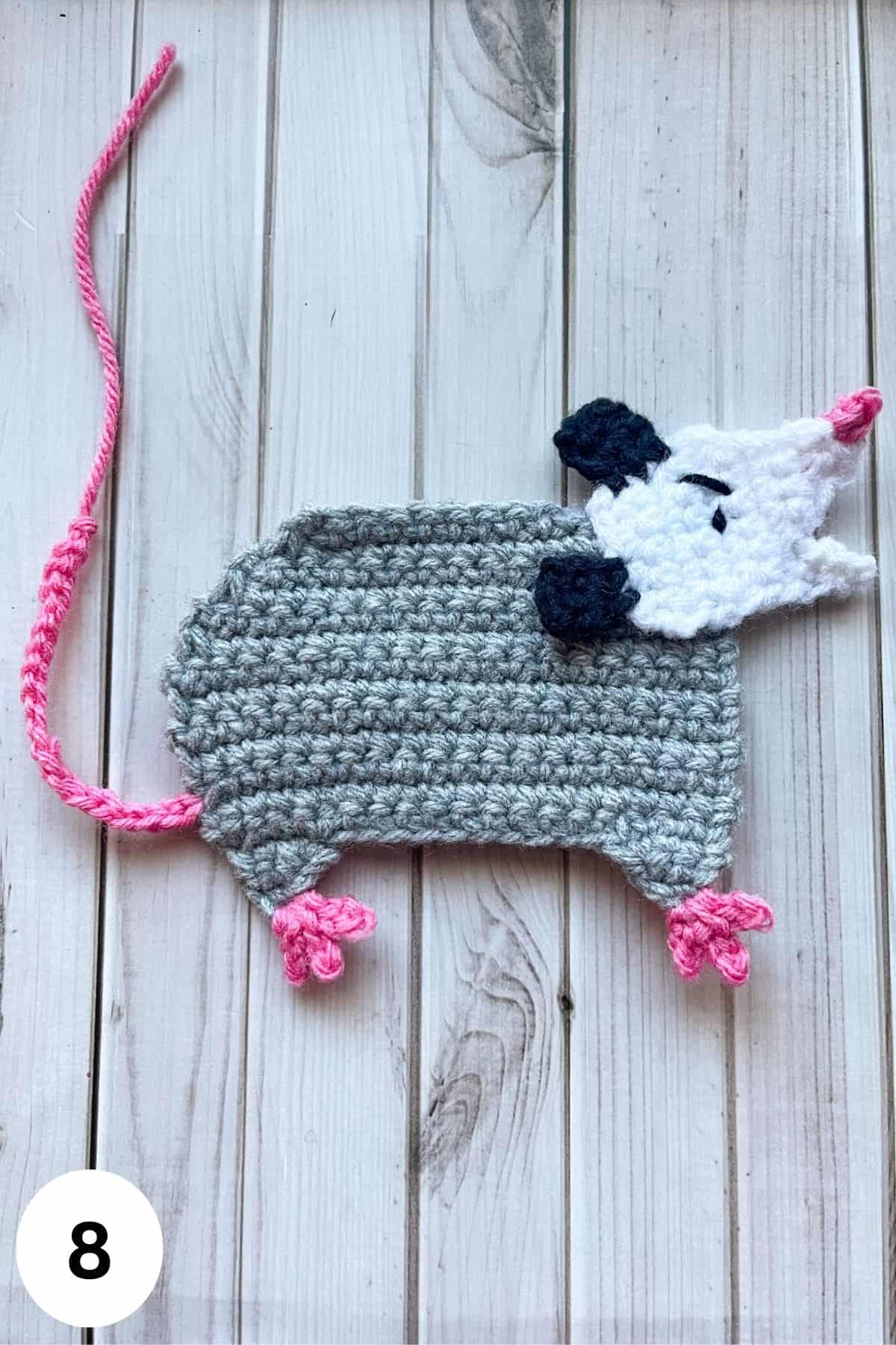 Finished crochet possum applique.