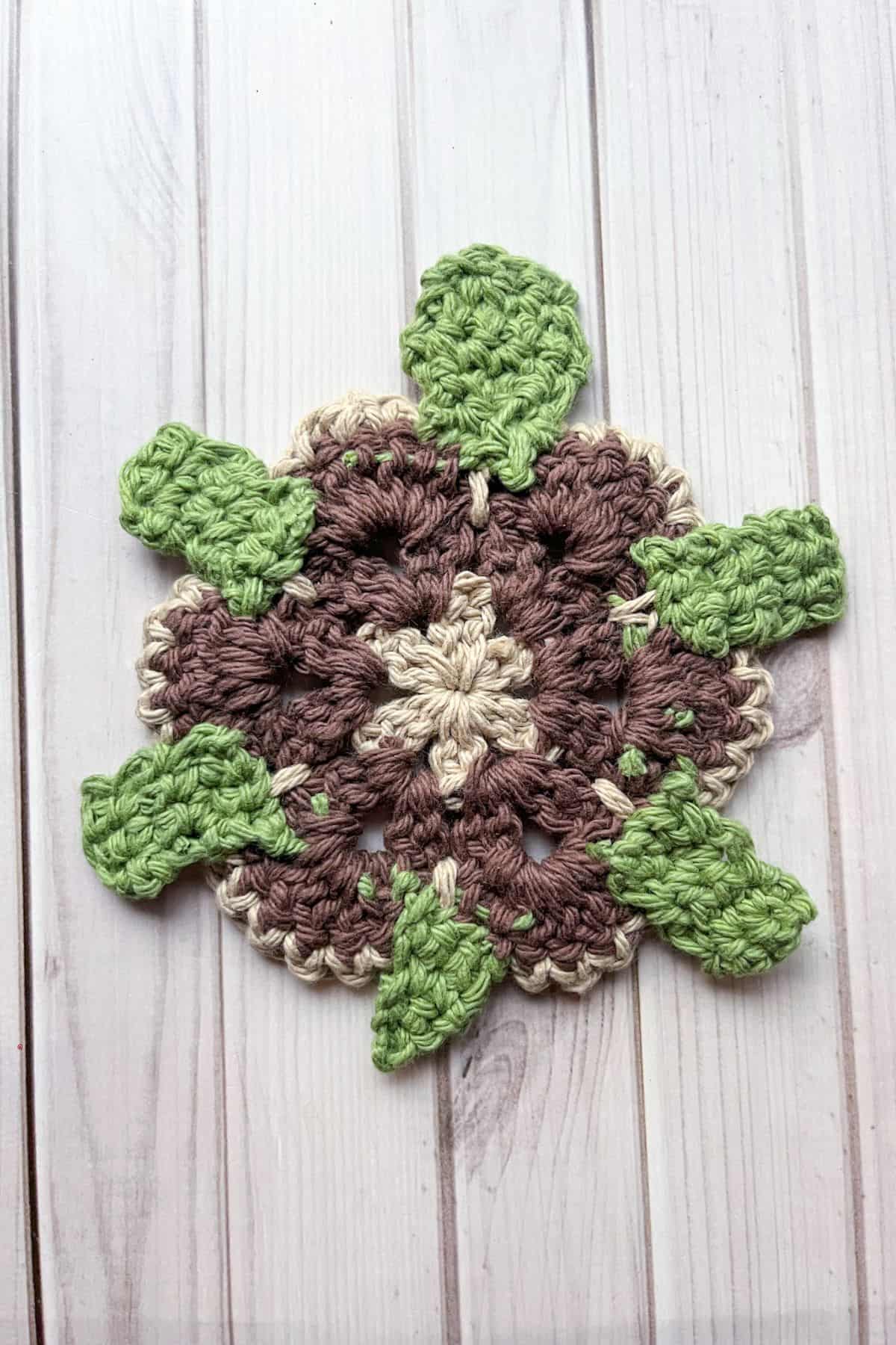 Back of the crochet turtle coaster.