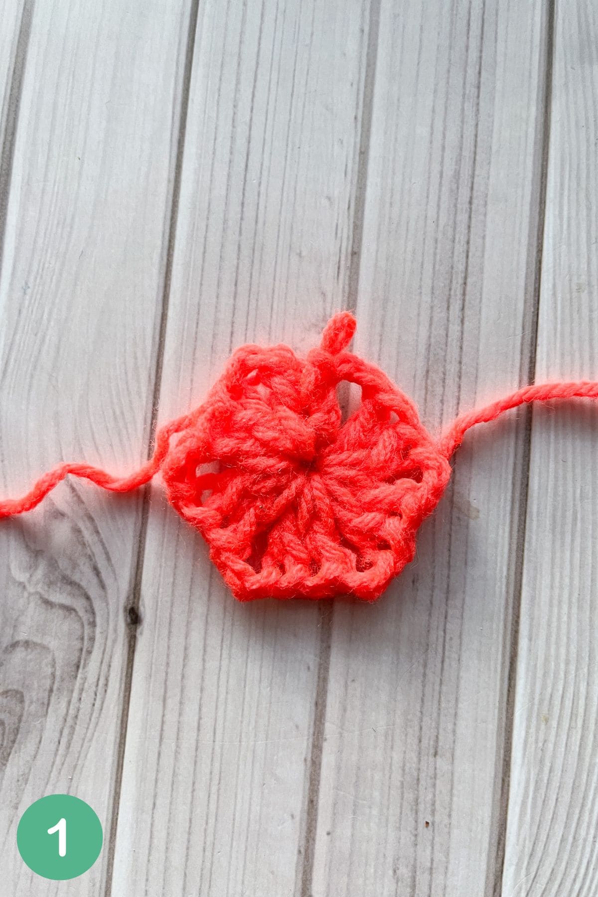 First round of the crochet hexagon.