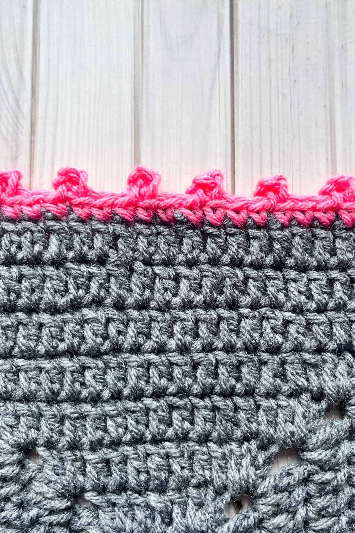 Close up of the crochet picot edge.