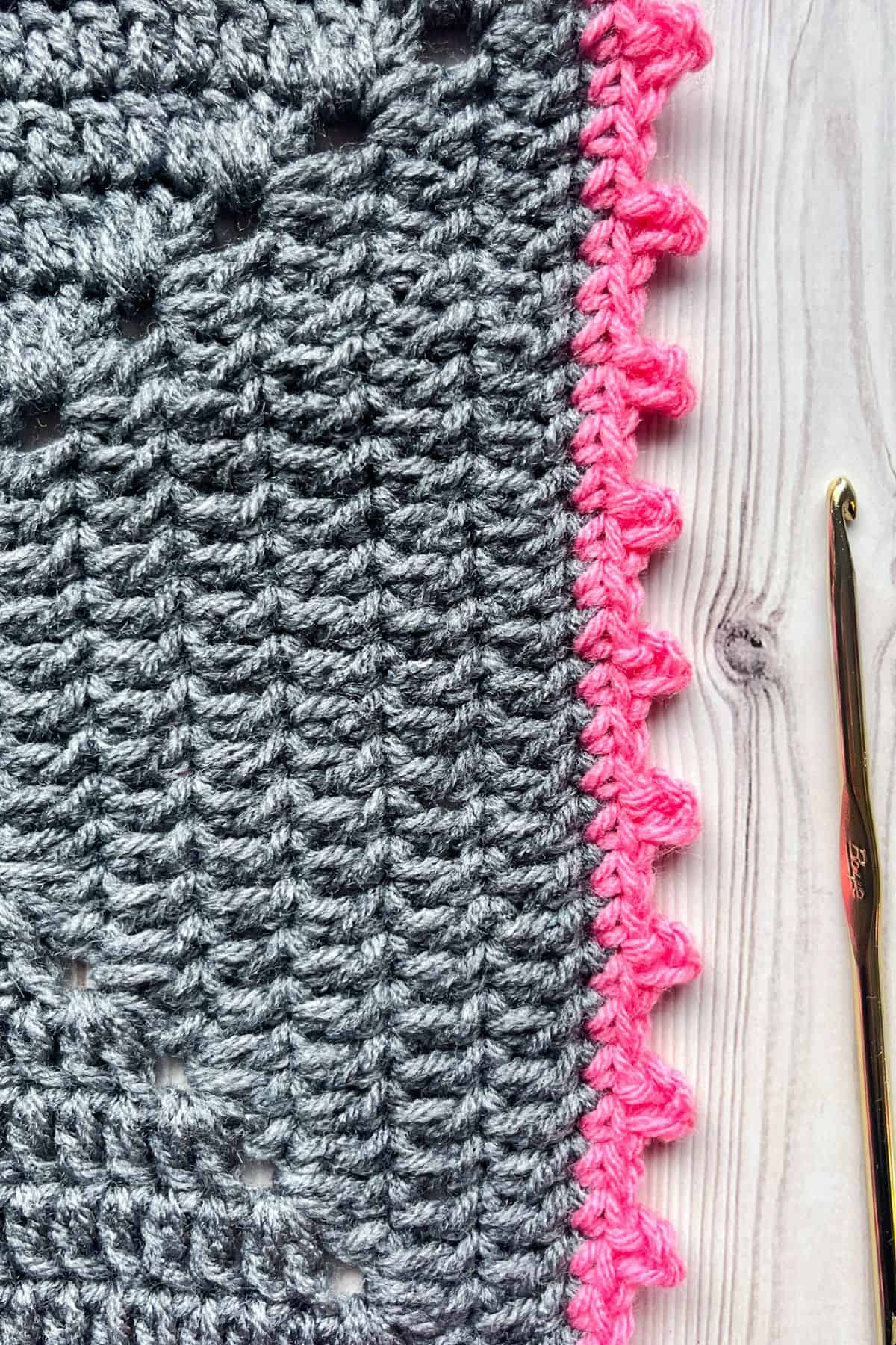 Close up of the crochet picot border.