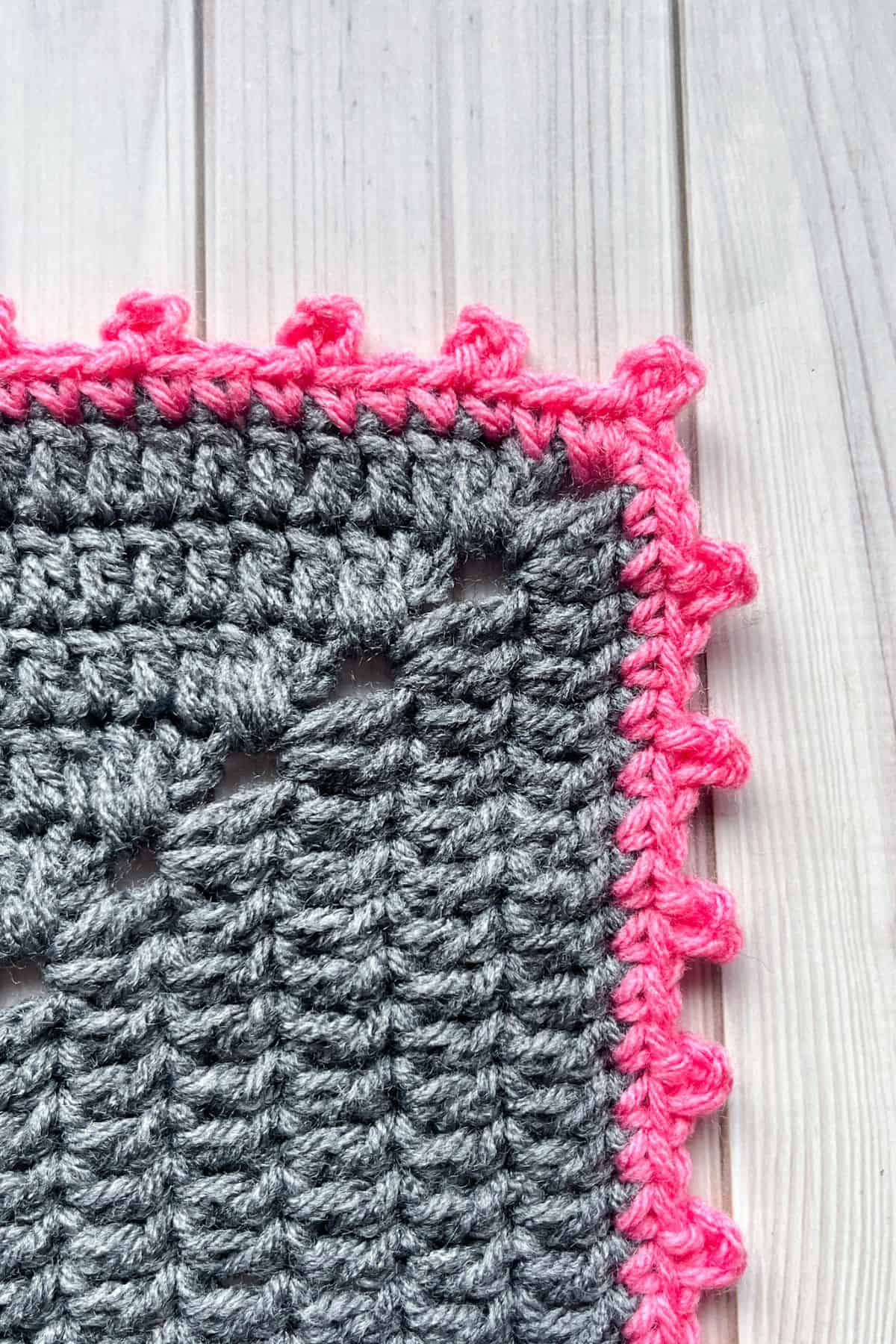 Close up of the crochet picot edge.