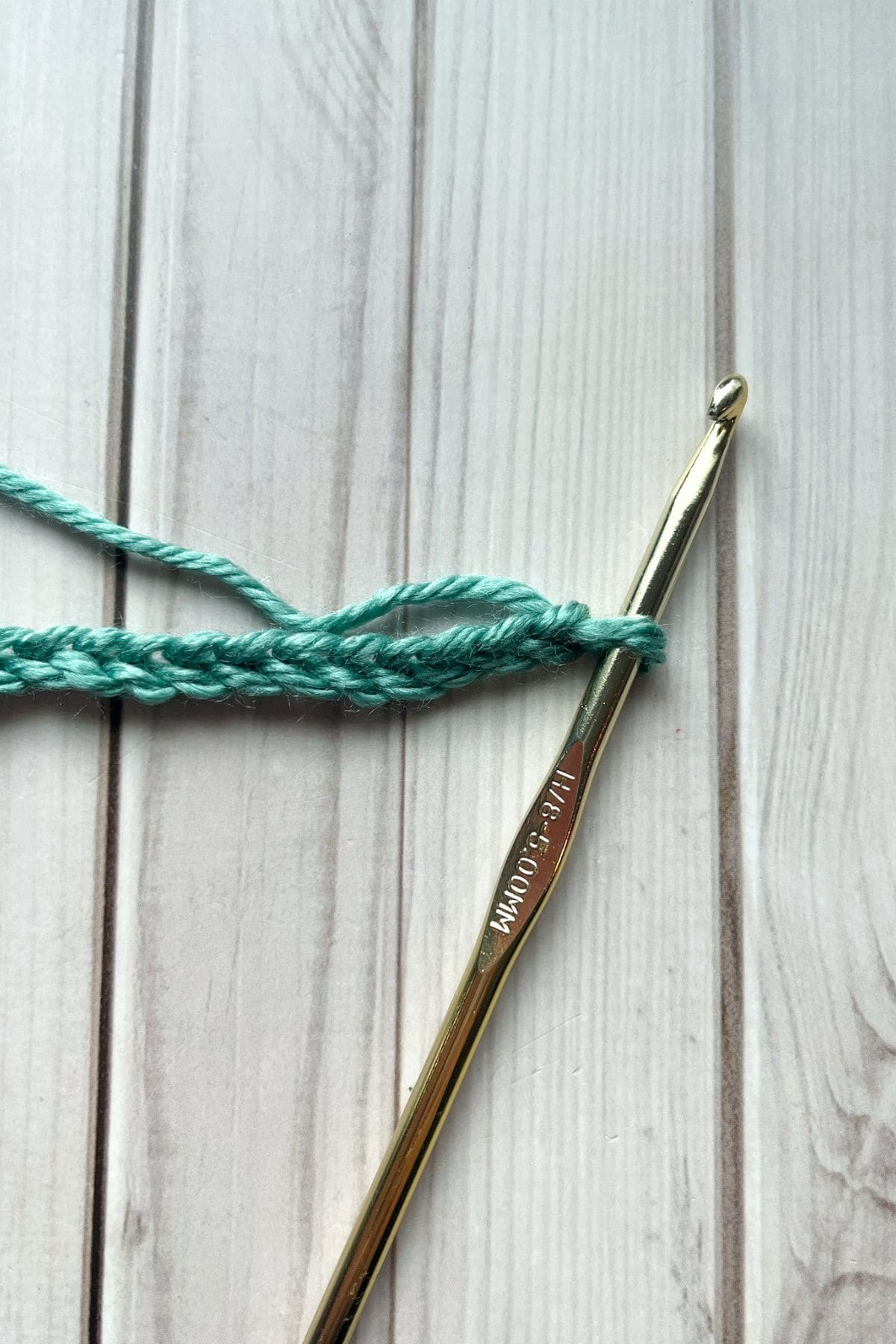 Herringbone double crochet stitch in progress.