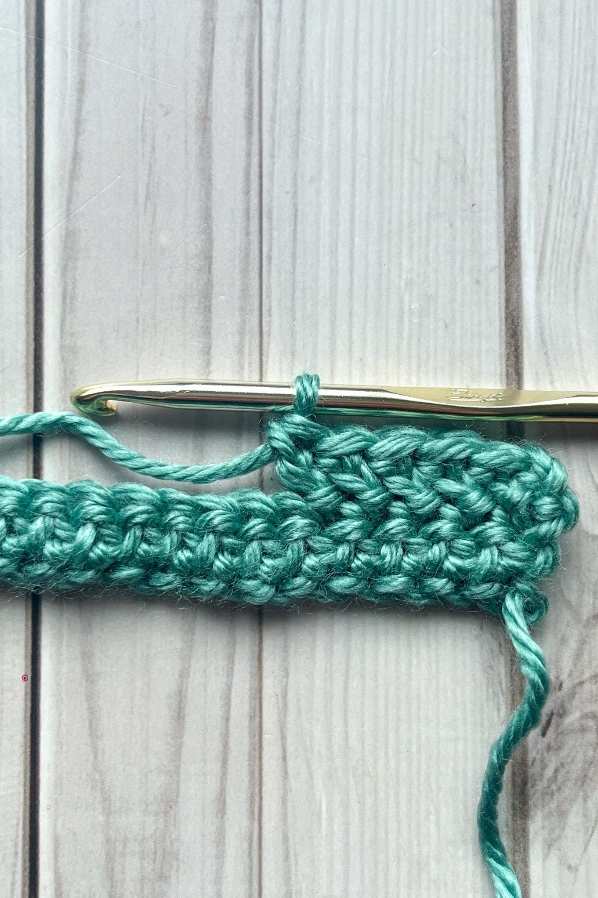 Herringbone double crochet stitch in progress.