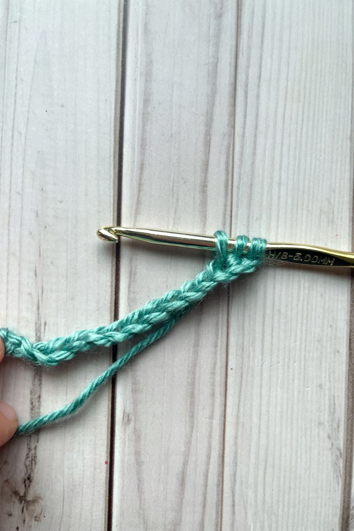 Herringbone double crochet stitch in progress.