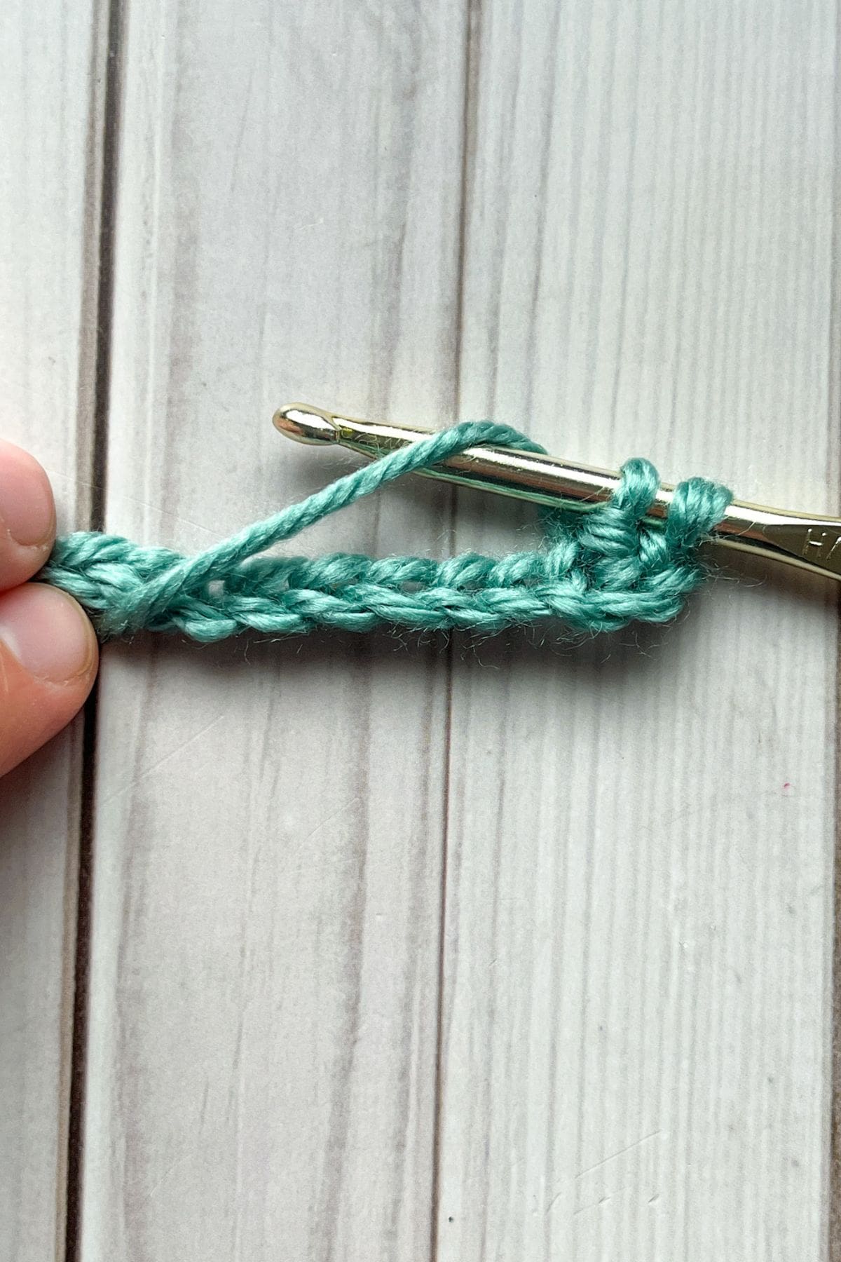 Herringbone double crochet stitch in progress.