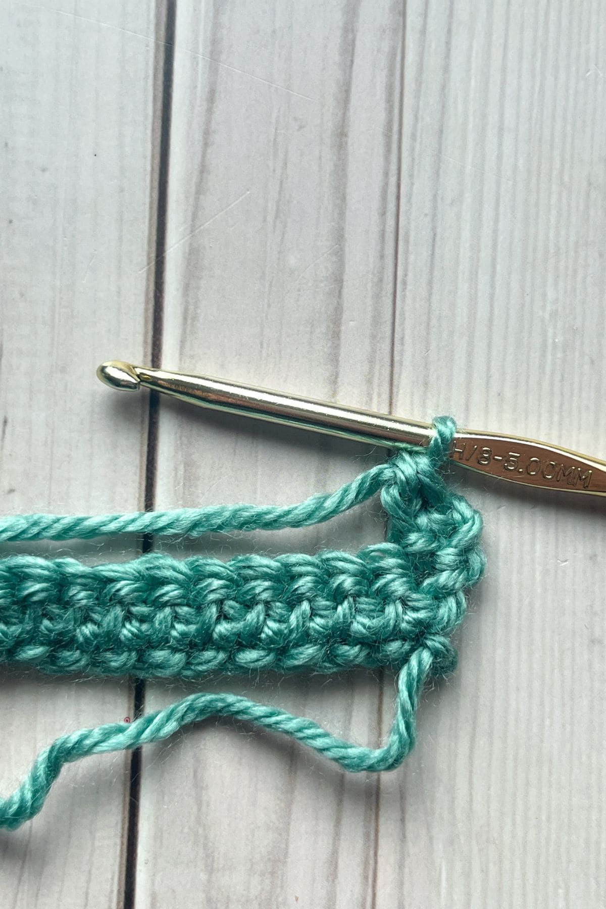 Herringbone double crochet stitch in progress.