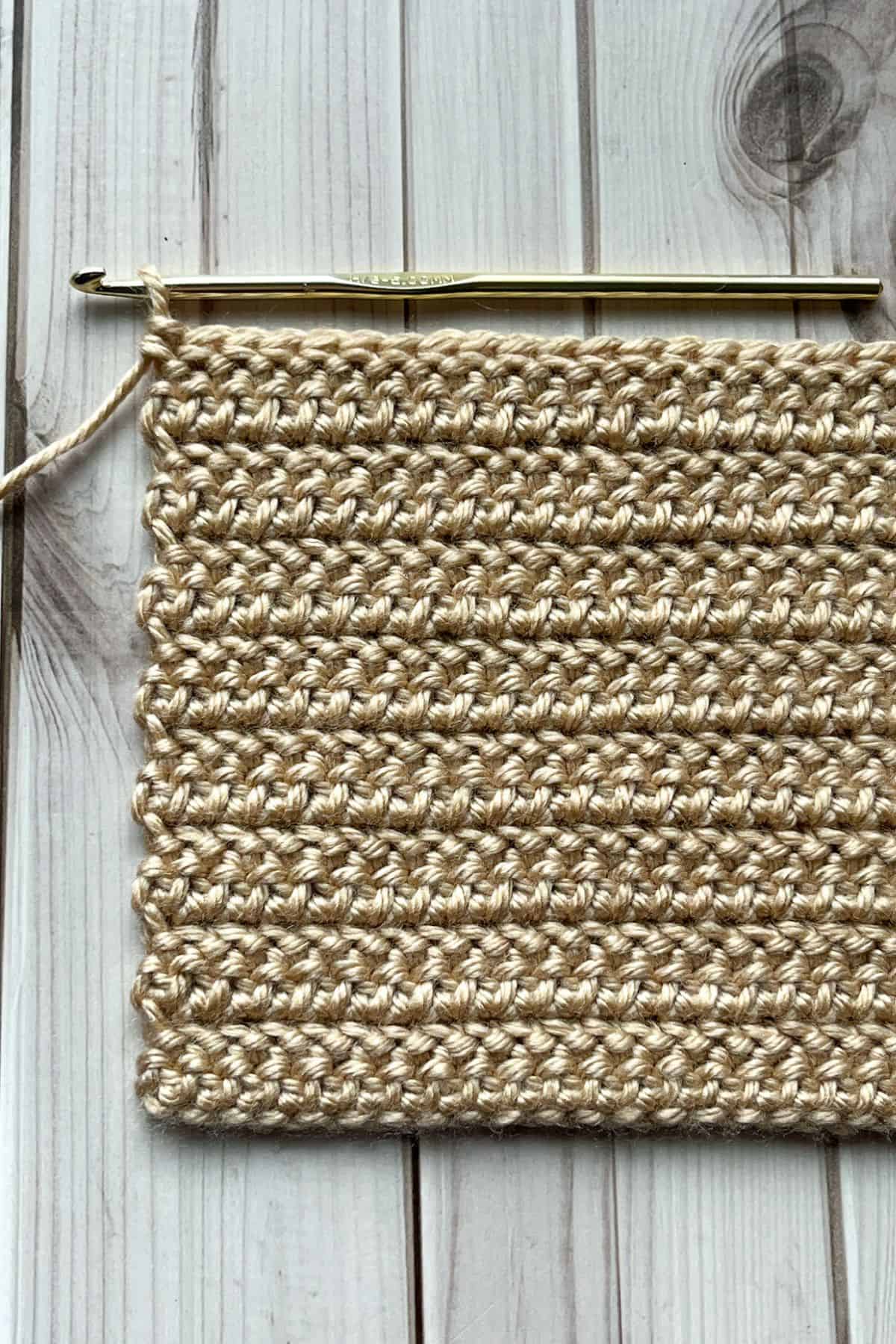 Herringbone half double crochet stitch finished swatch.