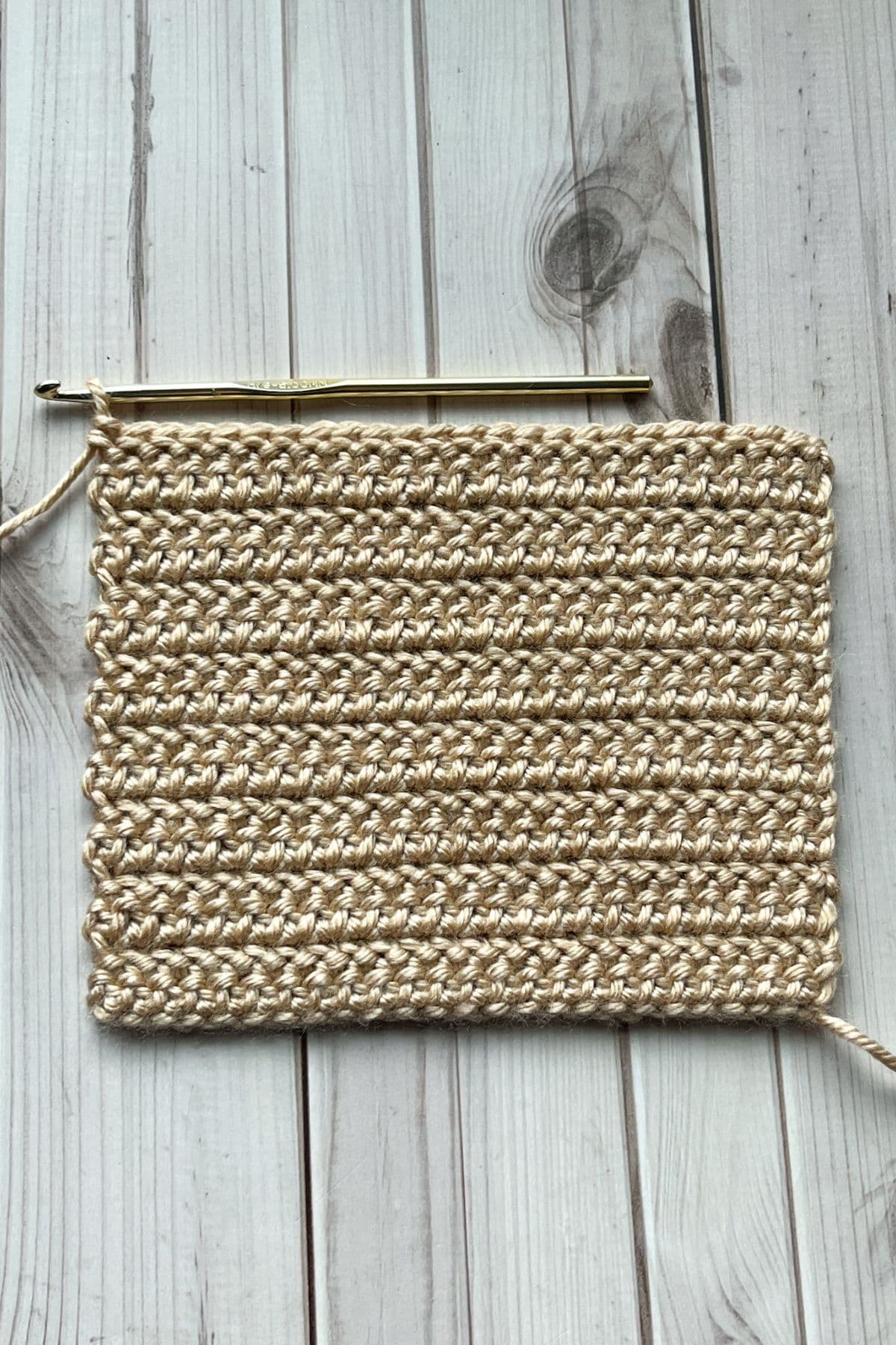 Herringbone half double crochet stitch finished swatch.