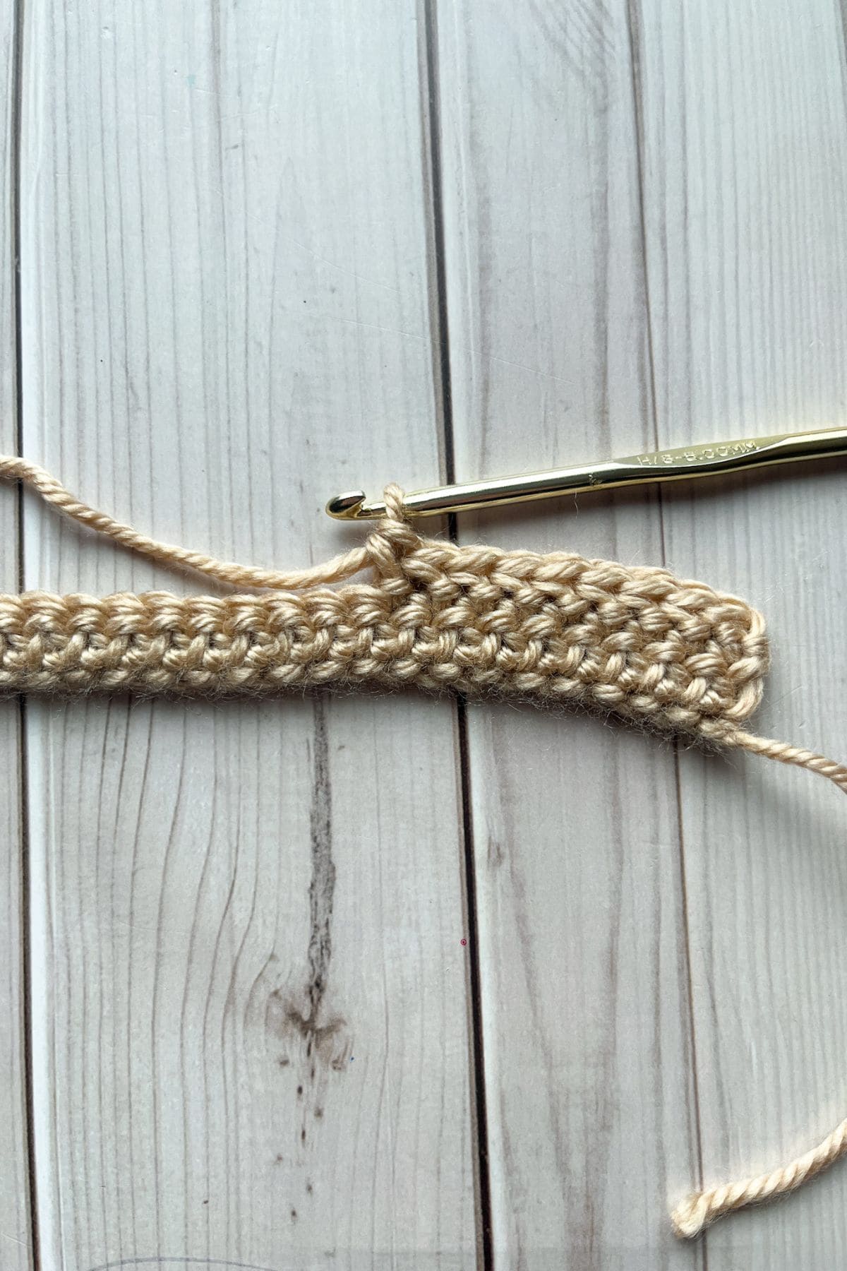 Herringbone half double crochet stitch in progress.