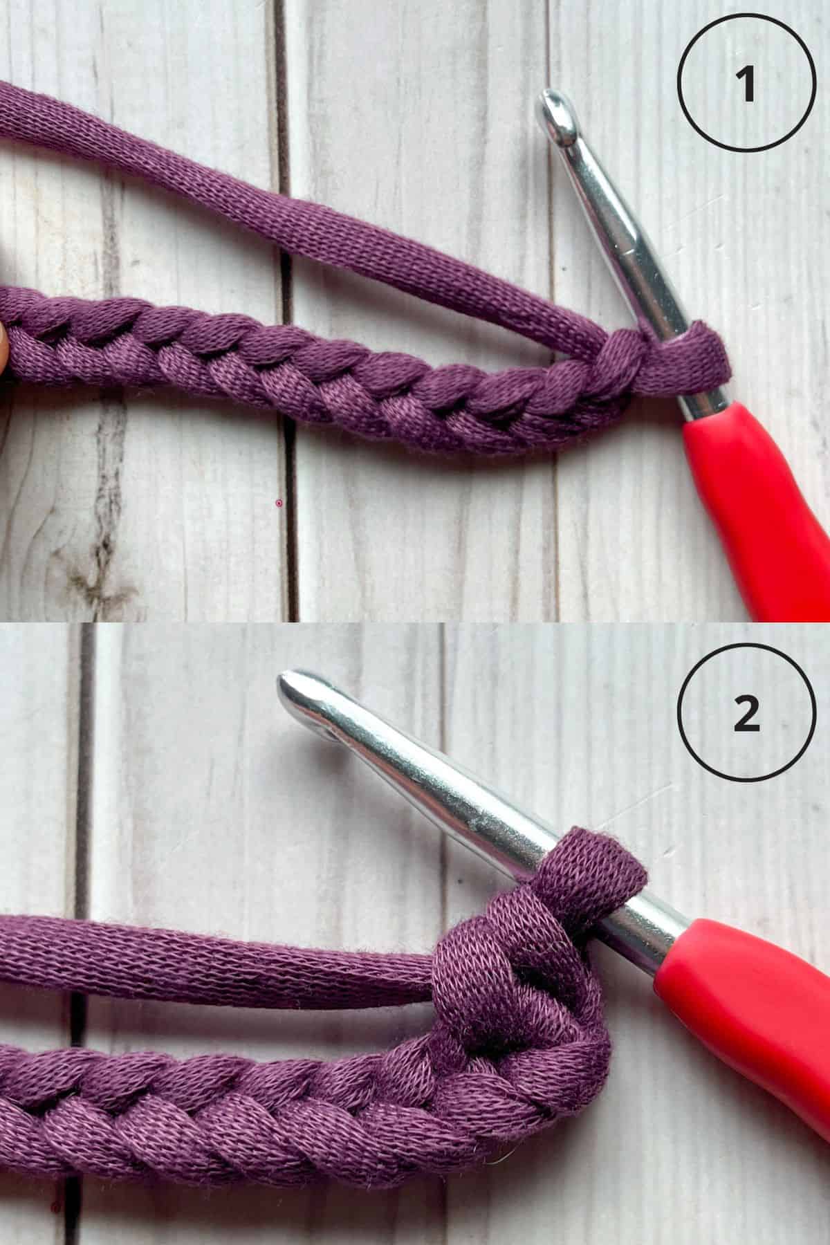 Herringbone single crochet stitch in progress.