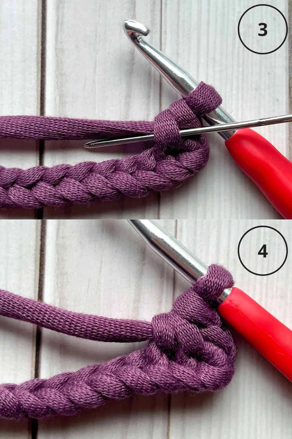 Herringbone single crochet stitch in progress.