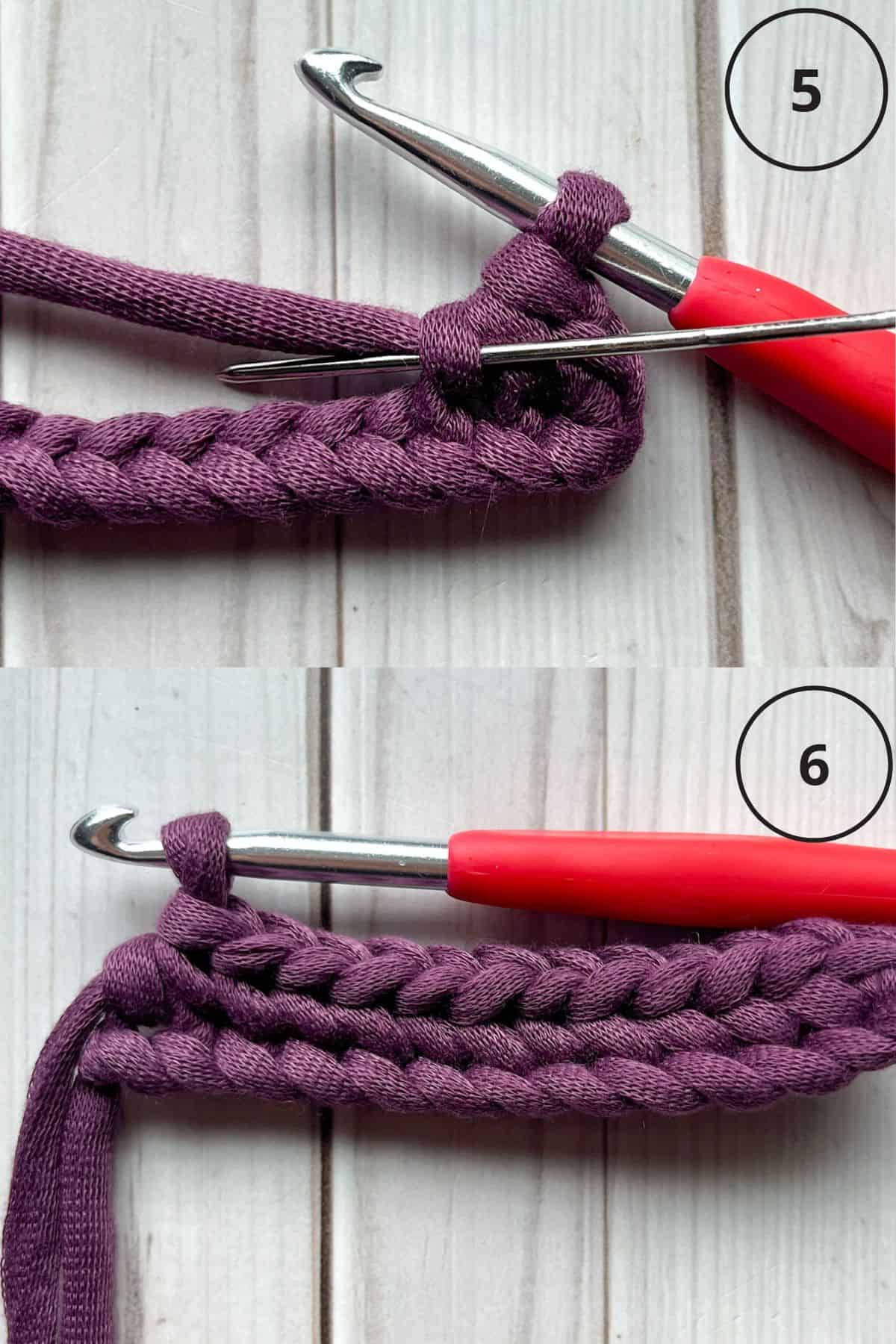 Herringbone single crochet stitch in progress.