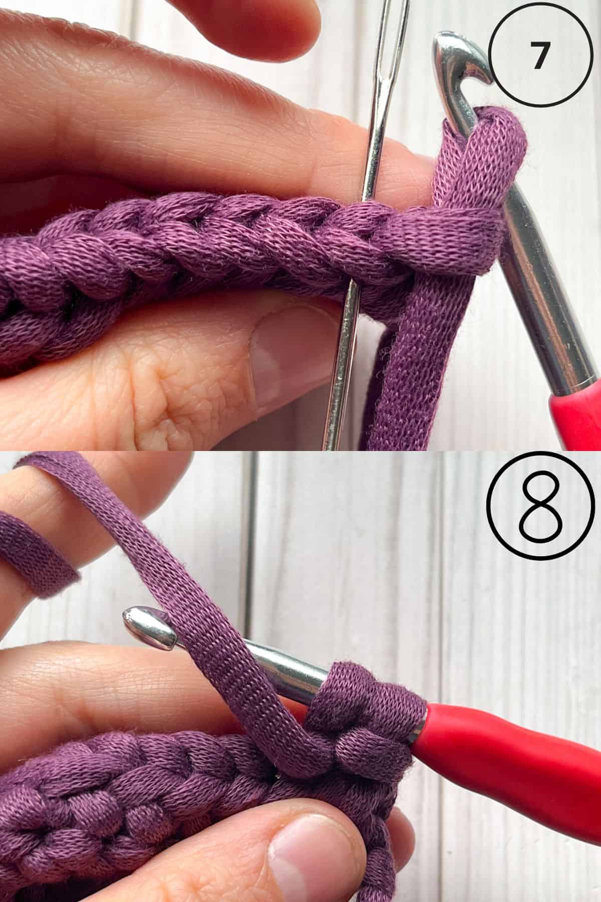 Herringbone single crochet stitch in progress.