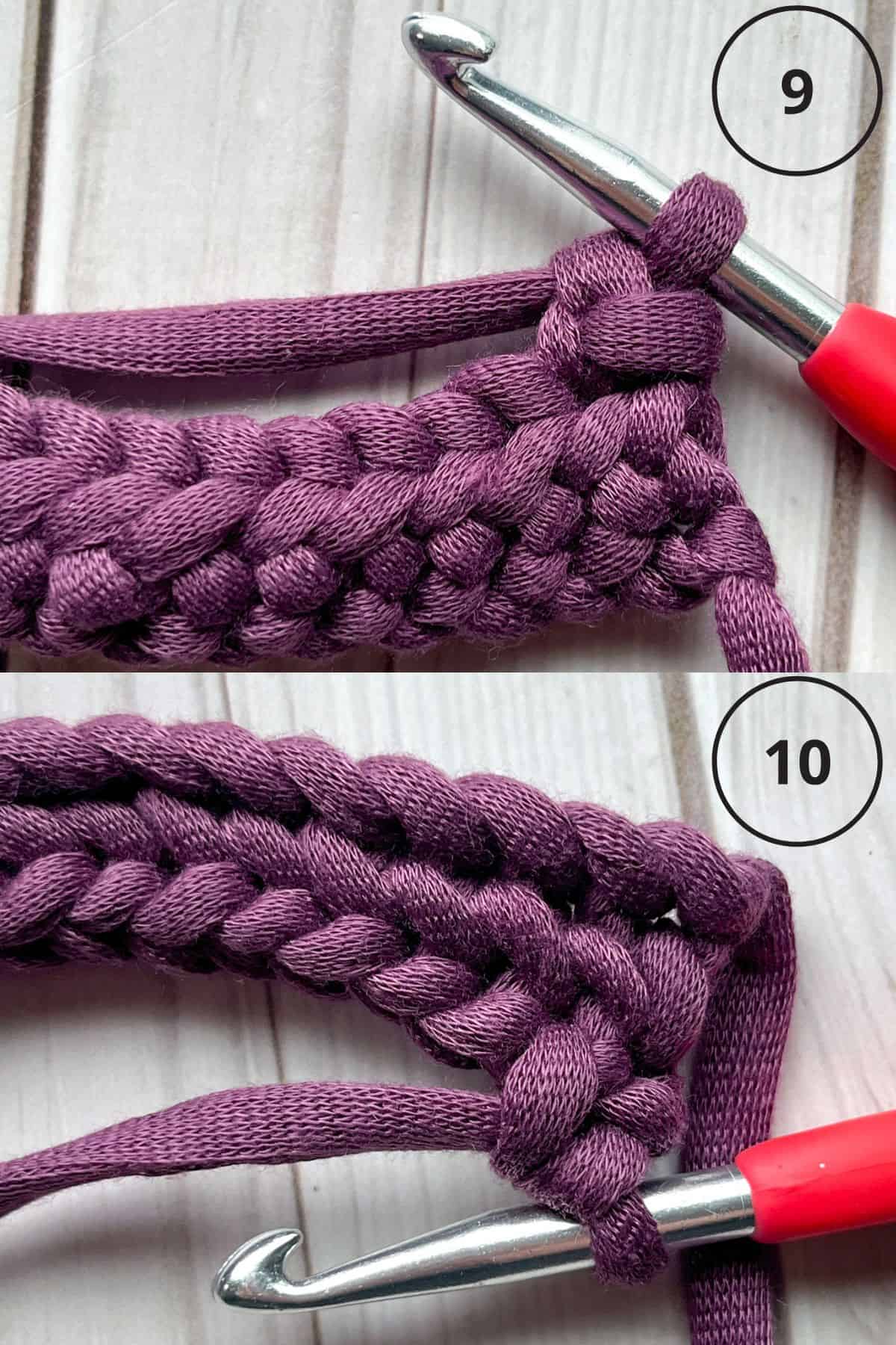 Herringbone single crochet stitch in progress.