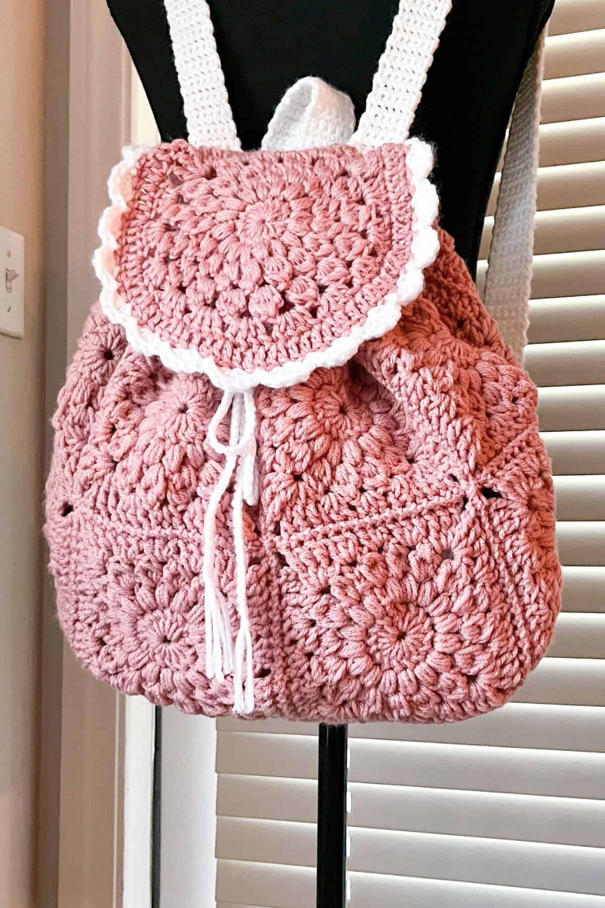 Finished crochet backpack pattern.