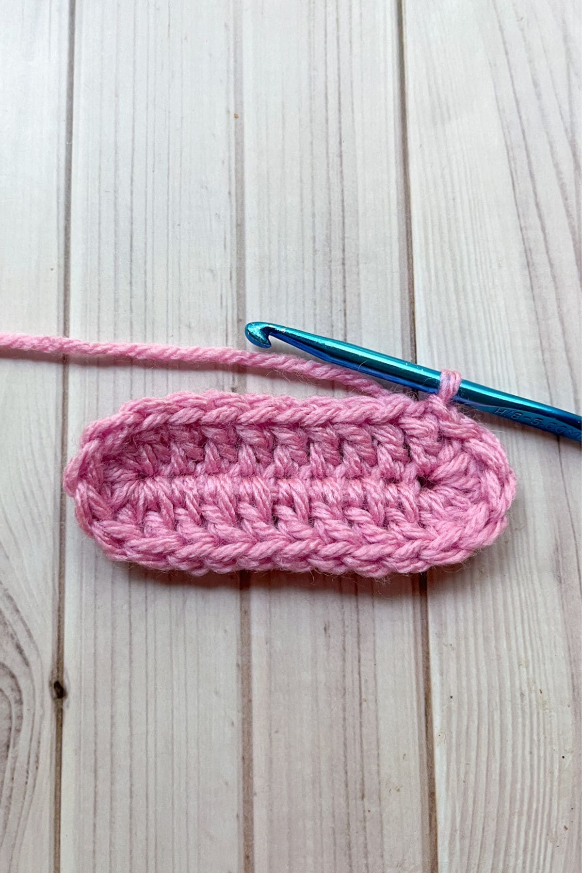 Working on the double crochet oval.