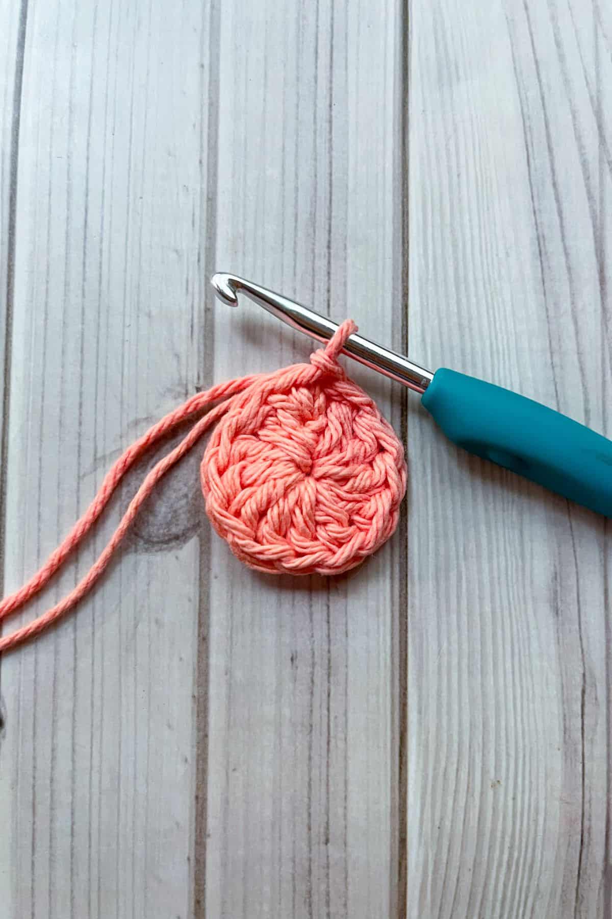 First round of crochet for the coaster.