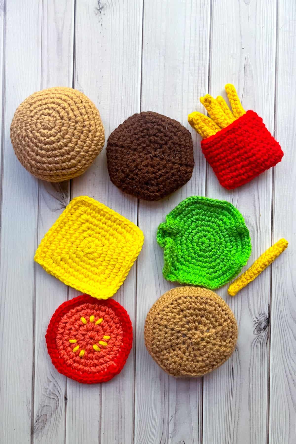 Crochet hamburger and fries finished pattern.