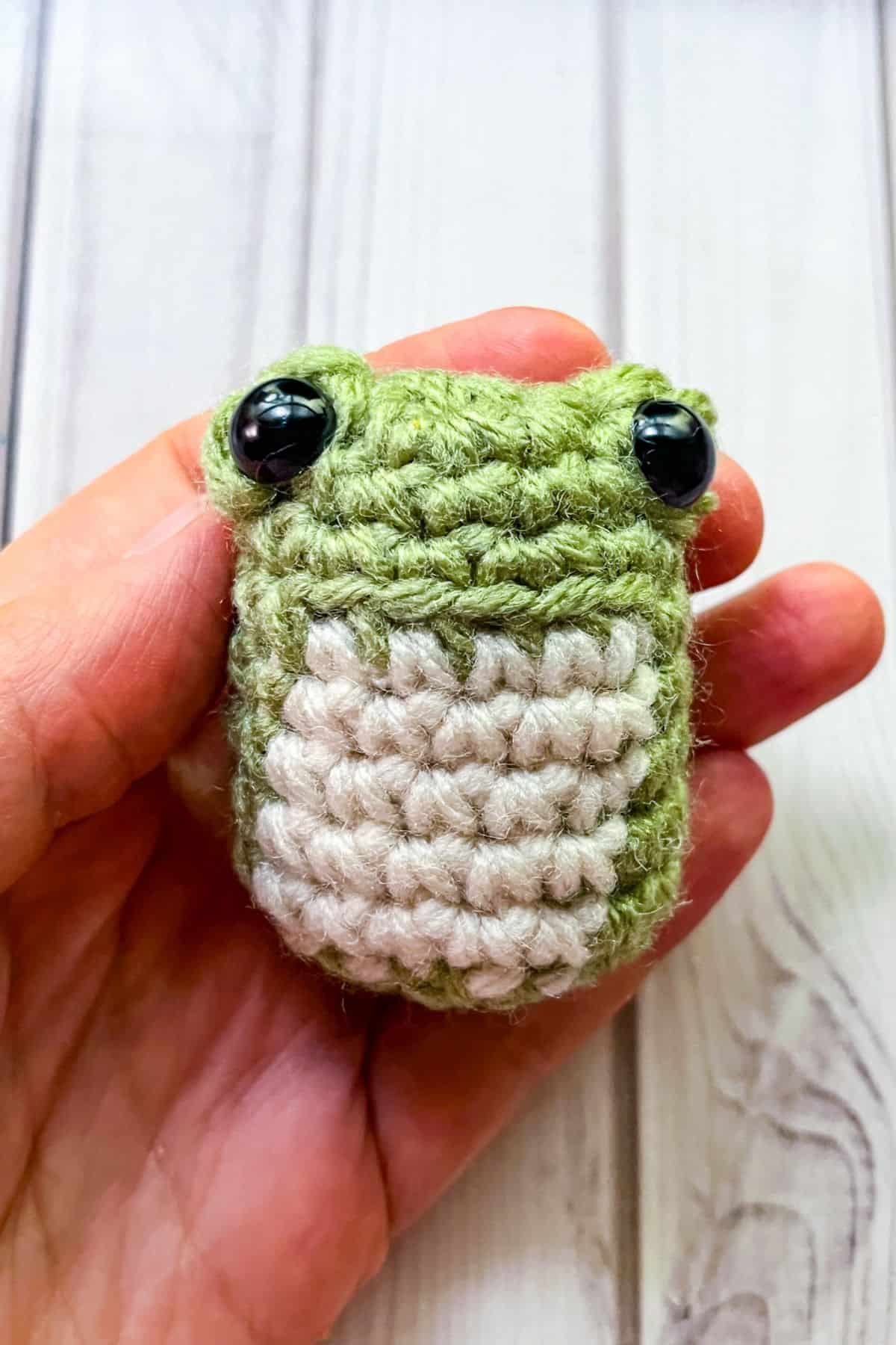 Finished crochet frog body.
