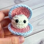 Finished crochet clam.