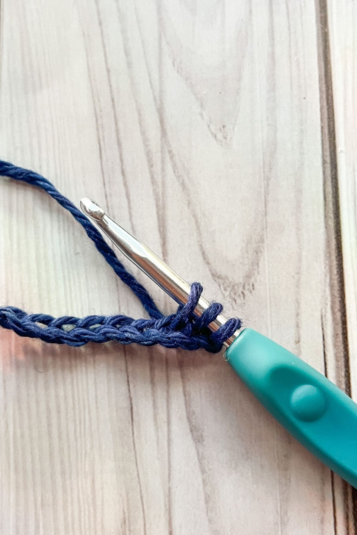 Making the crochet star stitch.