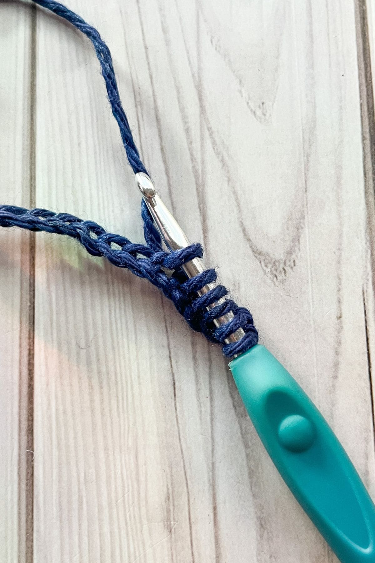 Making the crochet star stitch.