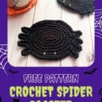Crochet spider coaster promo image.