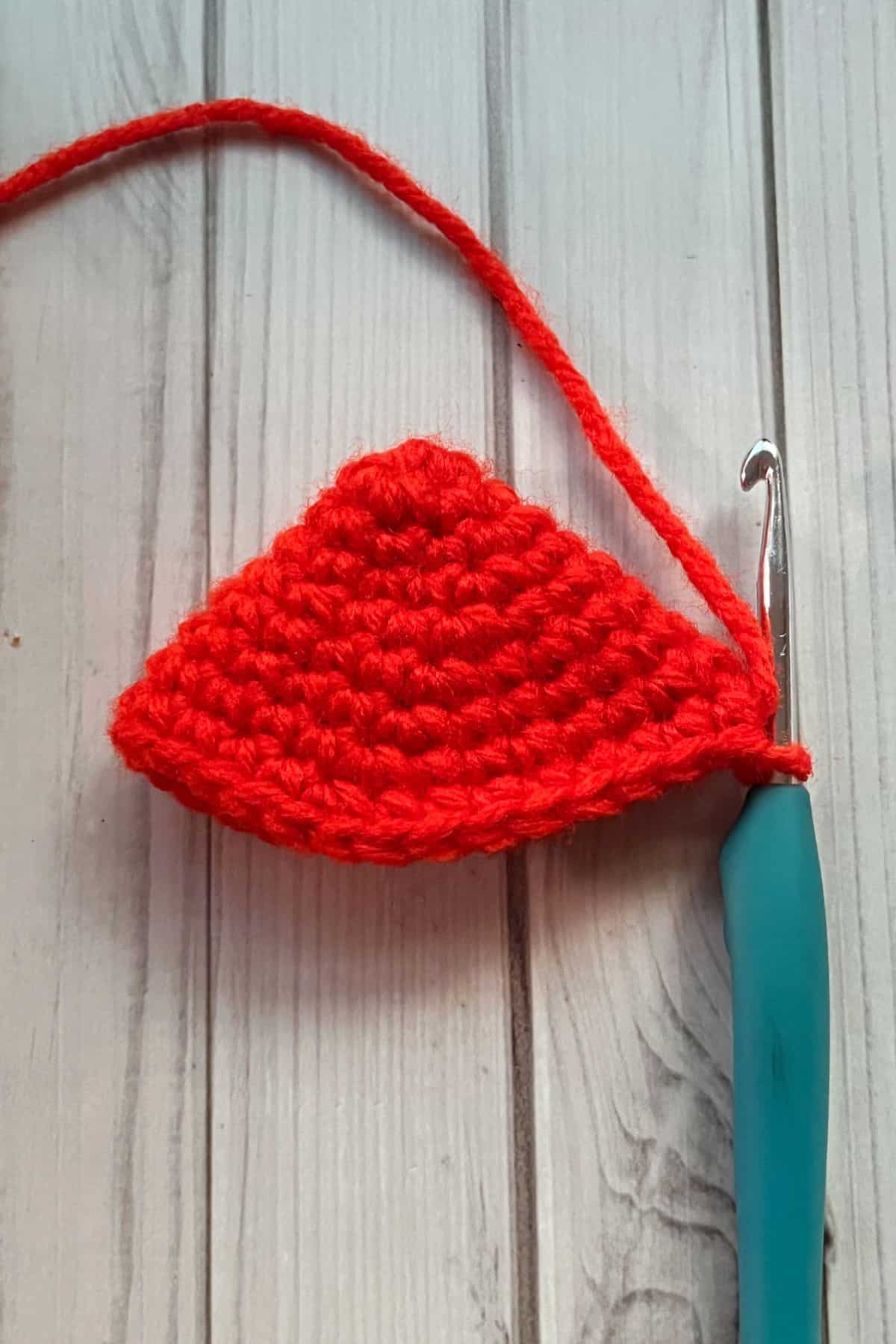Crocheting the top of the squid.