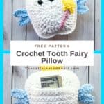 Crochet tooth fairy bag pattern promo image.