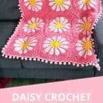 Daisy crochet blanket pattern promo image.