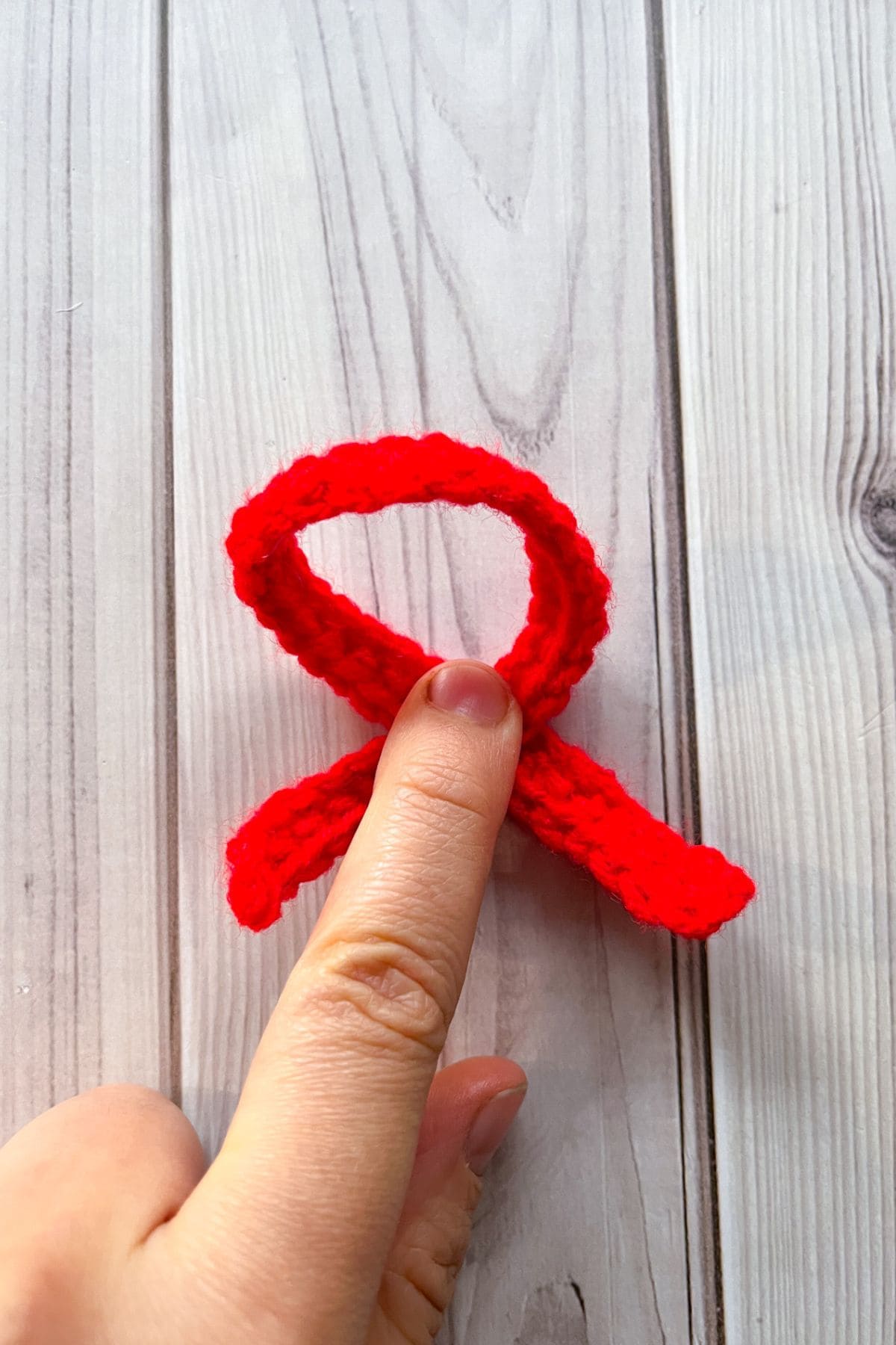 Making the crochet ribbon.