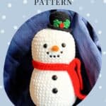 Crochet snowman pattern promo image.