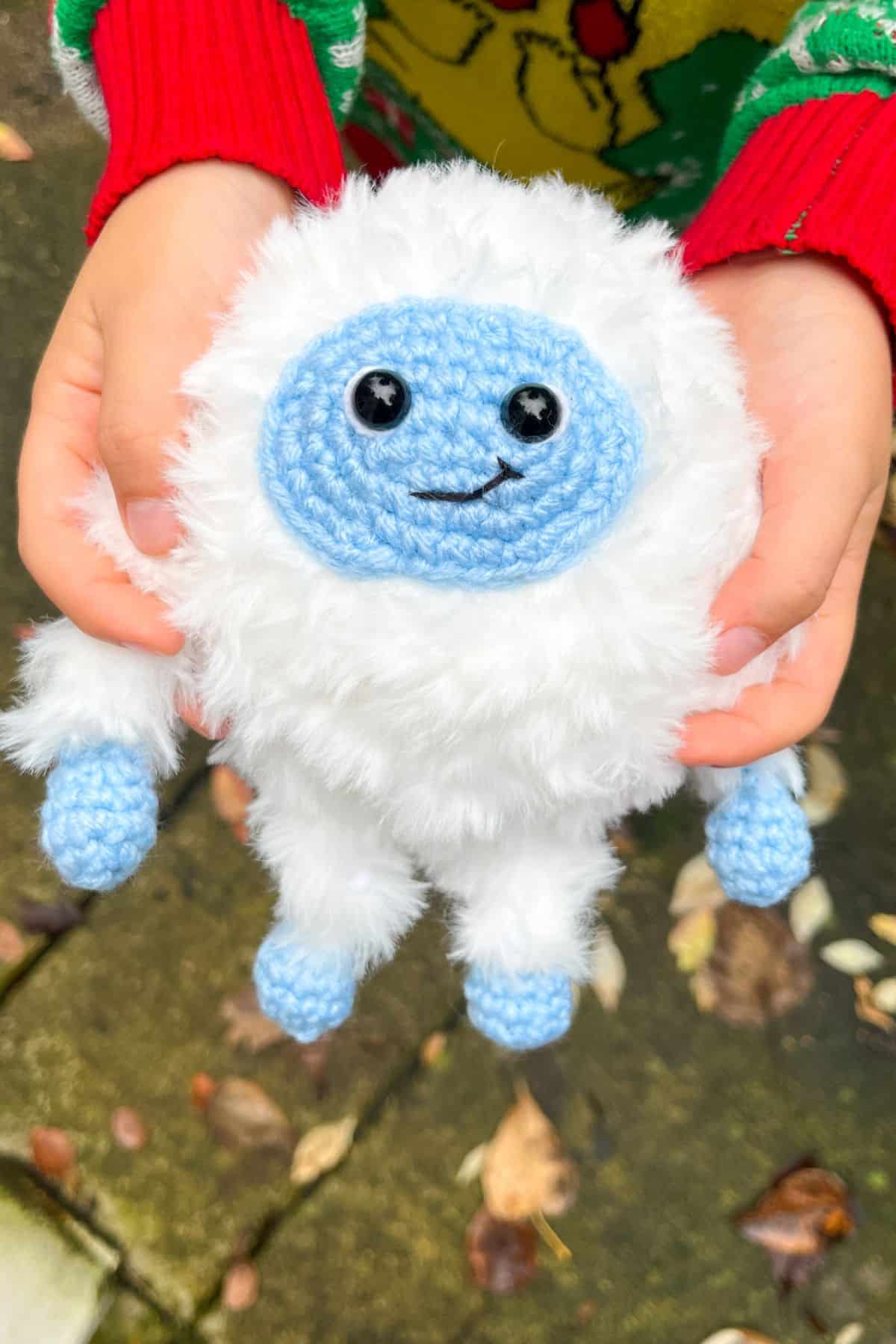 Finished crochet yeti pattern.