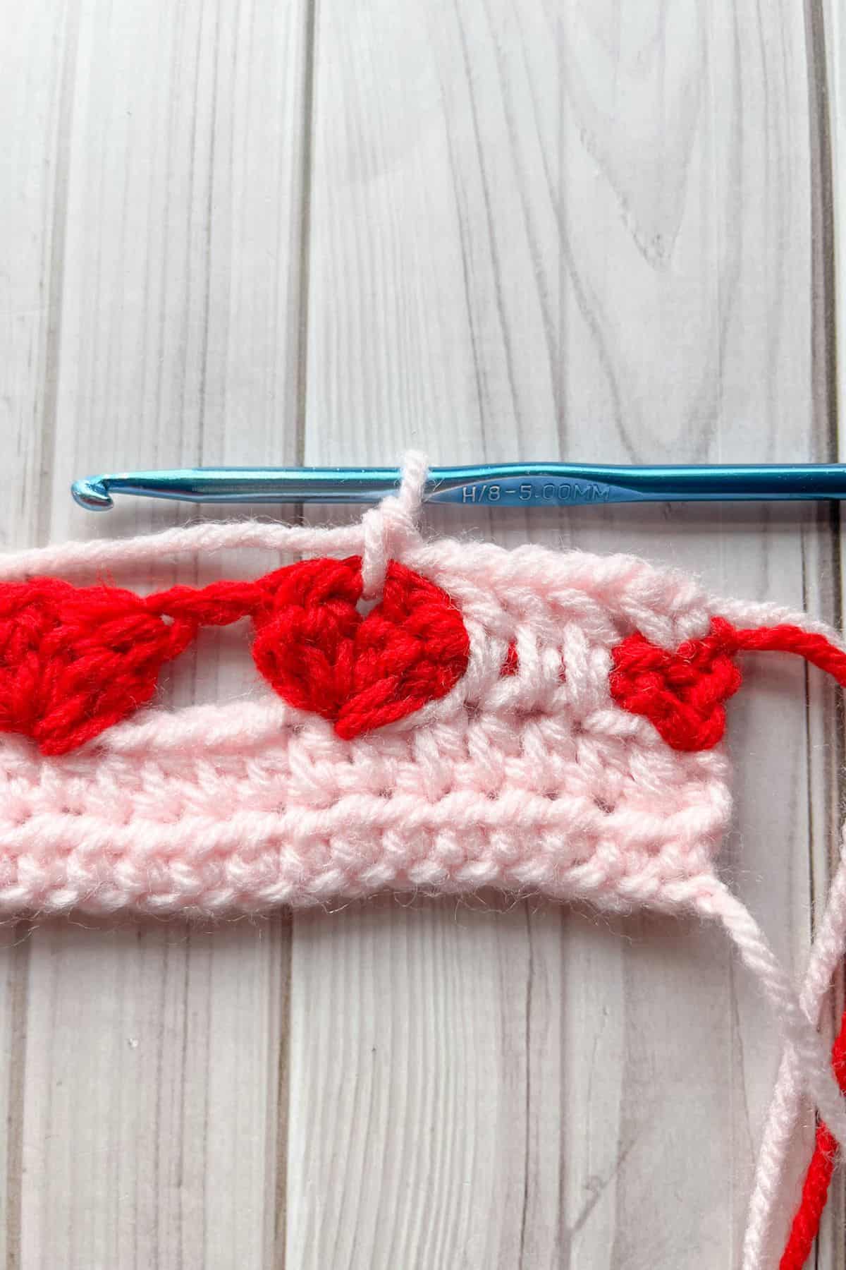 Working on the row right after the heart row.