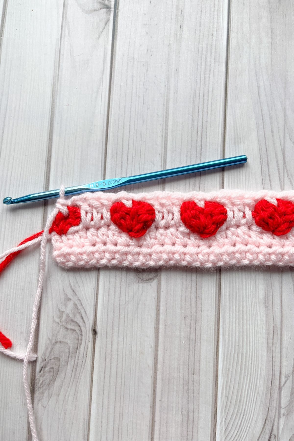 Working on the row right after the heart row.