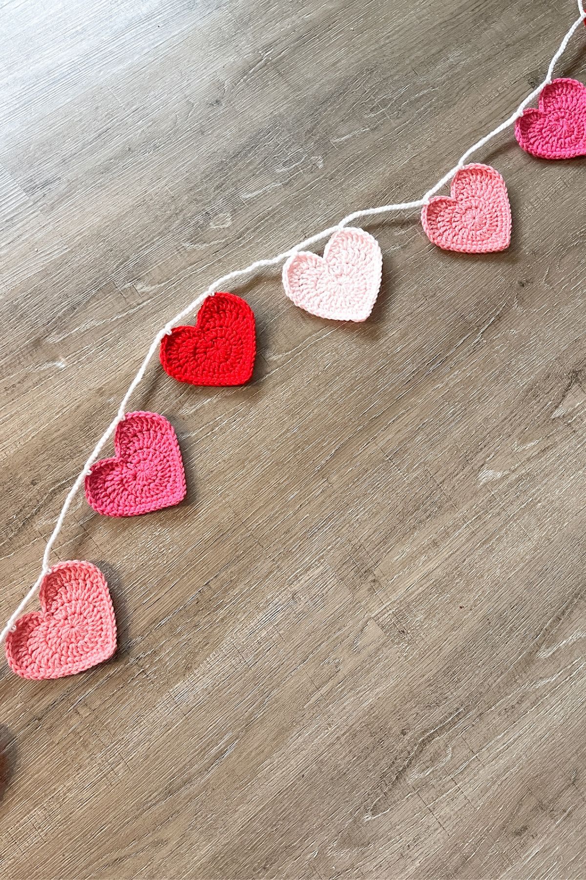 Finished crochet heart garland.
