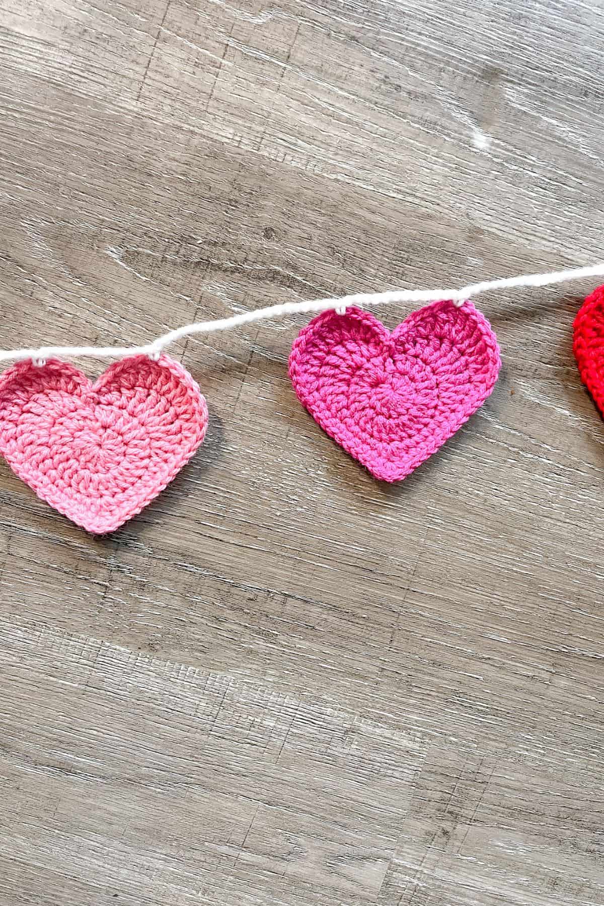 Finished crochet heart garland.