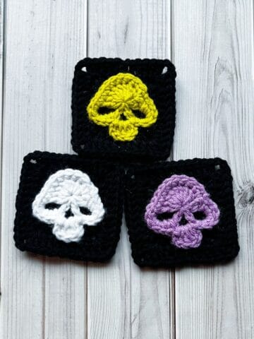 Finished trio of crochet skull granny squares.