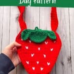 Crochet strawberry bag promo image.