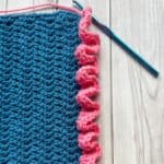 Crochet ruffle border being made.