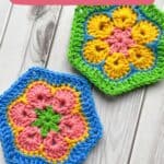 African flower crochet pattern promo image.