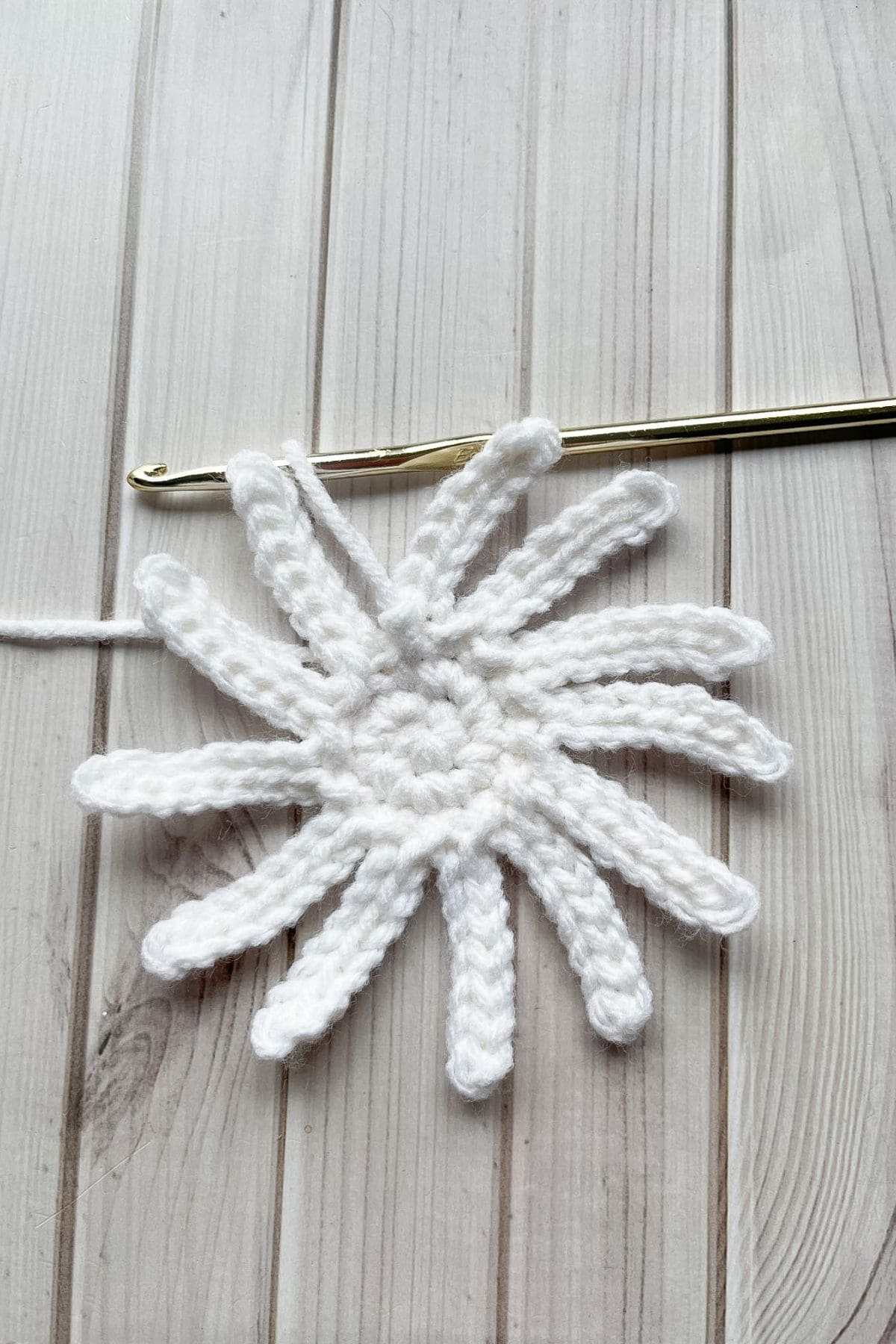 Finished round 3 of the crochet daisy applique pattern.