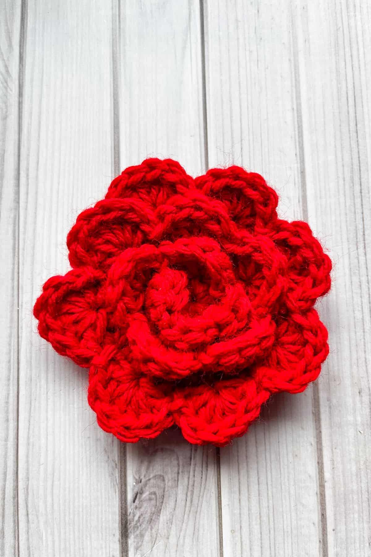 Finished flower portion of the crochet rose granny square.