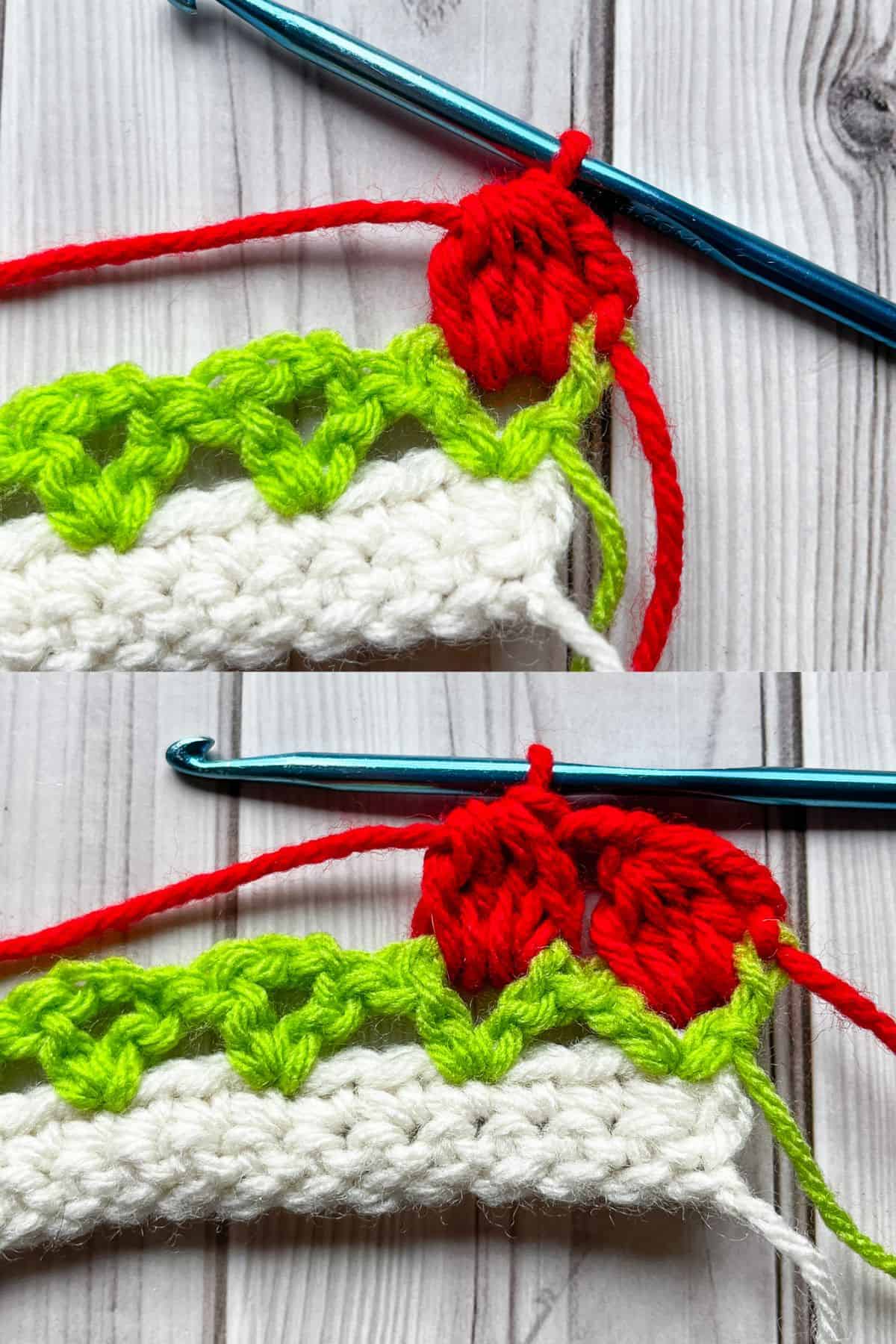 Showing how to do the tulip petal row.